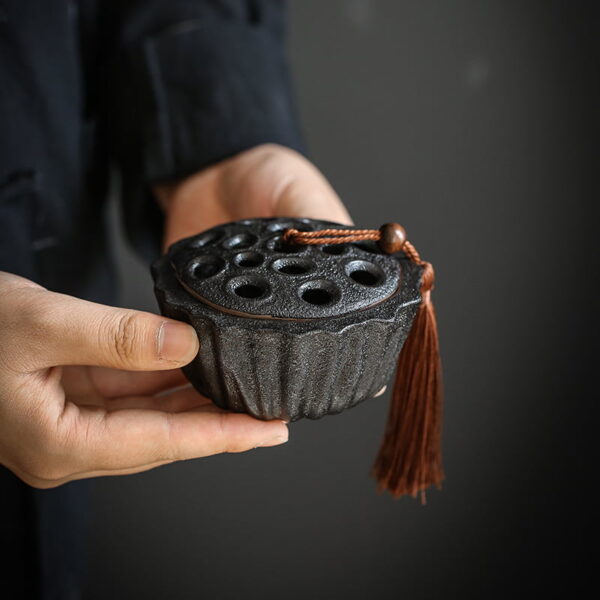 Lotus Pod Black Ceramic Incense Coil Burner