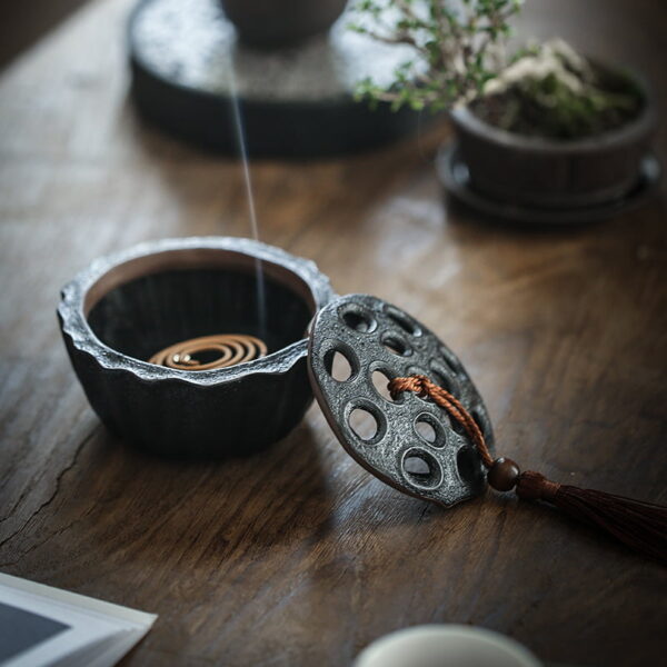 Lotus Pod Black Ceramic Incense Coil Burner