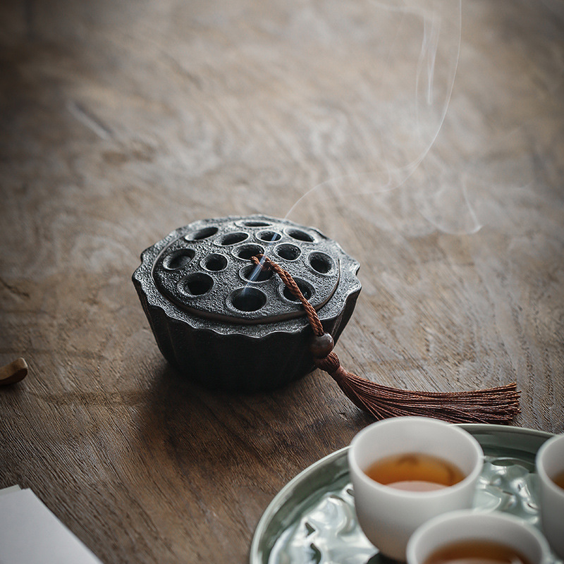 Lotus Pod Black Ceramic Incense Coil Burner