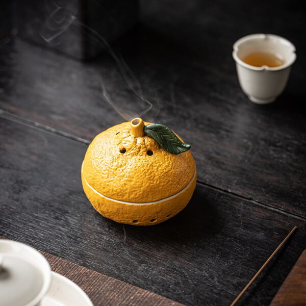 Orange With Leaf Ceramic Incense Burner