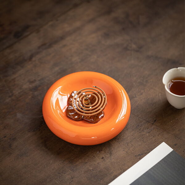 Ceramic Flat Persimmon Incense Burner