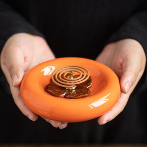 Ceramic Flat Persimmon Incense Burner