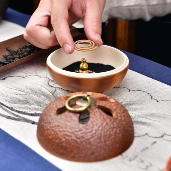 Ceramic Brown Orange Incense Burner