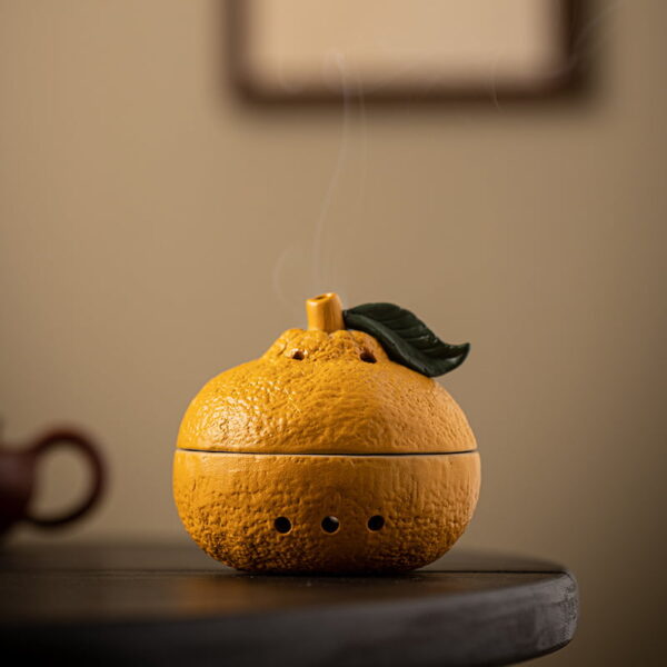Orange With Leaf Ceramic Incense Burner