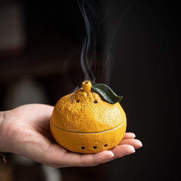 Orange With Leaf Ceramic Incense Burner