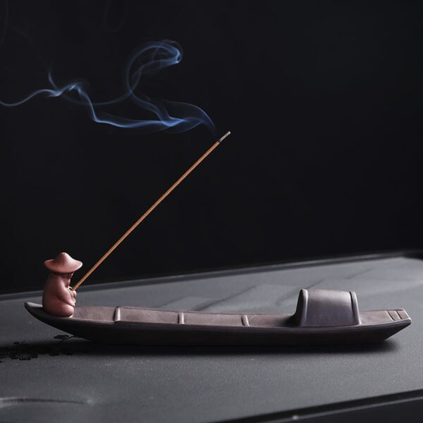 Fishing Man Boat Ceramic Incense Burner
