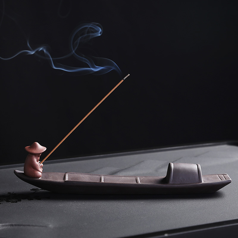 Fishing Man Boat Ceramic Incense Burner