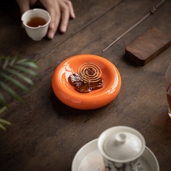 Ceramic Flat Persimmon Incense Burner