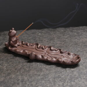 Frog Lotus Leaf Ceramic Incense Holder