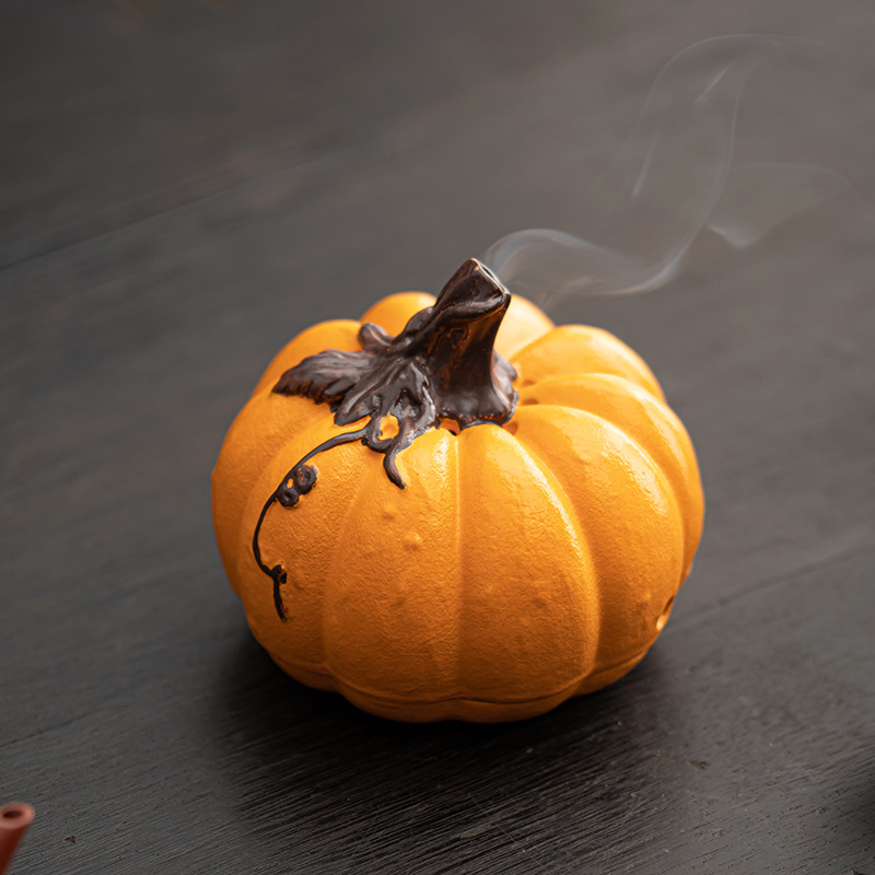 Round Ceramic Pumpkin Incense Burner