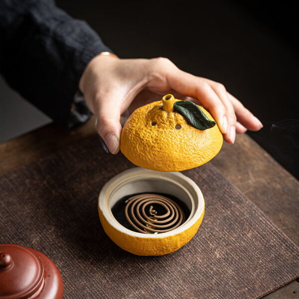 Orange With Leaf Ceramic Incense Burner
