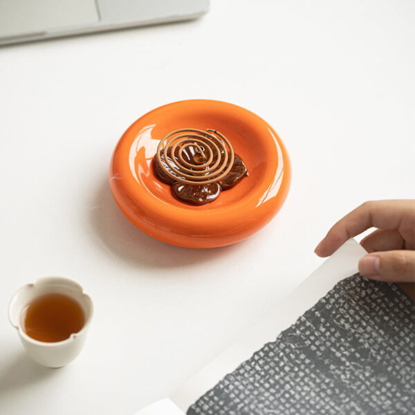 Ceramic Flat Persimmon Incense Burner