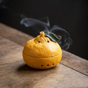 Orange With Leaf Ceramic Incense Burner