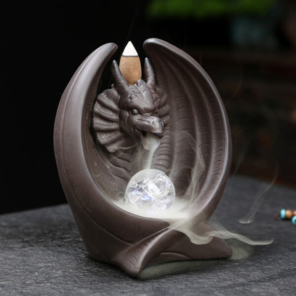 Dragon With Wings Ceramic Backflow Incense Burner With LED Light Ball