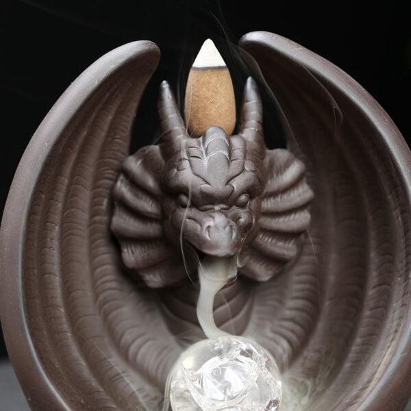 Dragon With Wings Ceramic Backflow Incense Burner With LED Light Ball