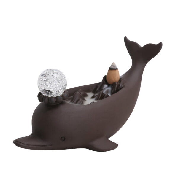 Cute Dolphin Ceramic Waterfall Incense Burner With LED Light Ball