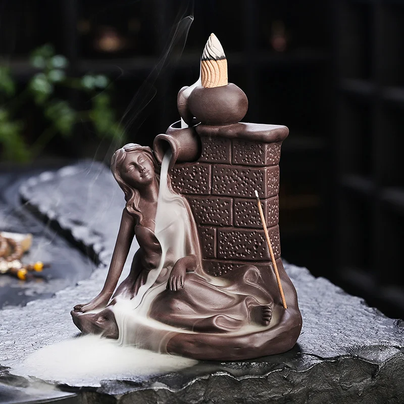 Showering Lady Ceramic Incense Backflow Cone Holder - Image 3