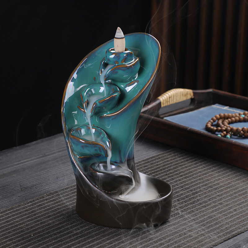 Ceramic Blue Cup Waterfall Incense Burner