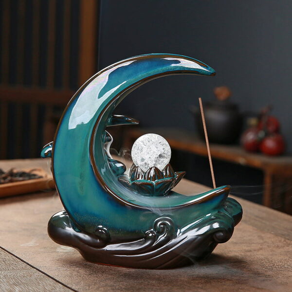 Blue Crescent Ceramic Back Flow Incense Burner
