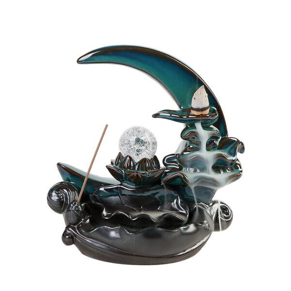 Blue Crescent Ceramic Back Flow Incense Burner
