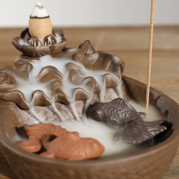 Lotus Fish Pool Backflow Incense Burner Waterfall