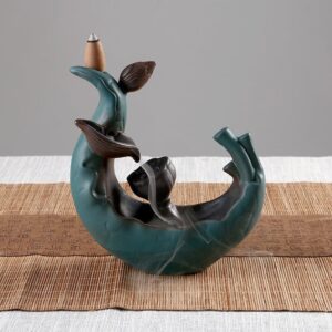 Blue Lotus Flower Retro Lotus Leaf Ceramic Backflow Incense Burner Waterfall Blue Lotus Flower Retro Lotus Leaf Ceramic Backflow Incense Burner Waterfall