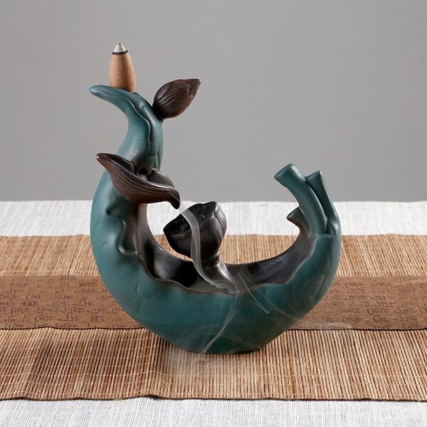 Blue Lotus Flower Retro Lotus Leaf Ceramic Backflow Incense Burner Waterfall Blue Lotus Flower Retro Lotus Leaf Ceramic Backflow Incense Burner Waterfall