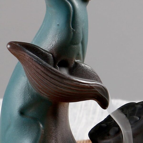 10303283525_882241707 Blue Lotus Flower Retro Lotus Leaf Ceramic Backflow Incense Burner Waterfall
