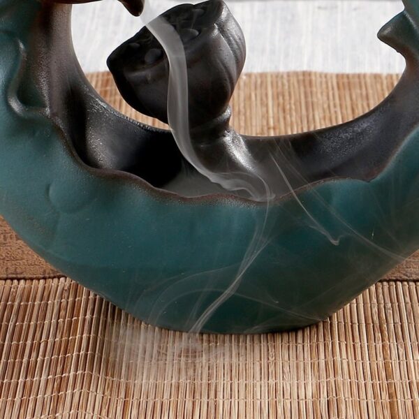 10303292368_882241707 Blue Lotus Flower Retro Lotus Leaf Ceramic Backflow Incense Burner Waterfall