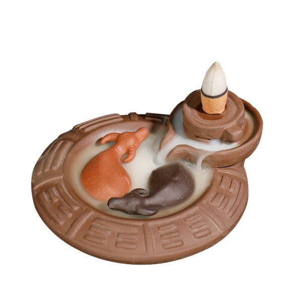 Stone Grinding Buffalo Divination Plate Ceramic Incense Waterfall Backflow Burner