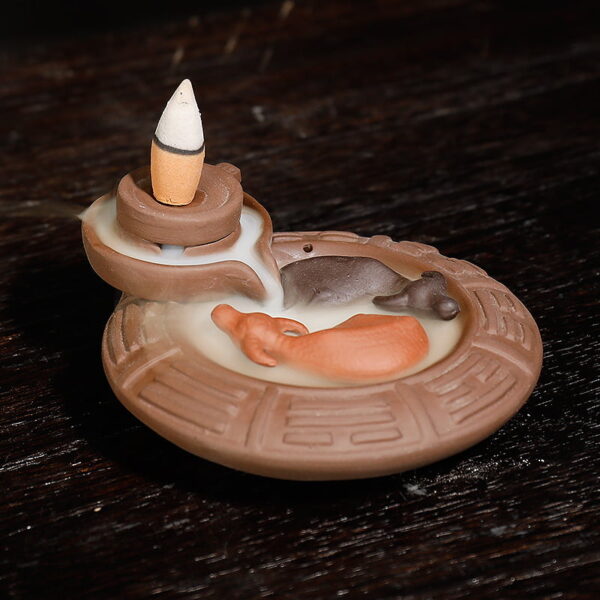 Stone Grinding Buffalo Divination Plate Ceramic Incense Waterfall Backflow Burner