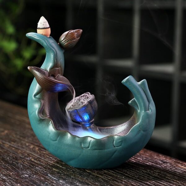 Lotus Leaf Backflow Incense Burner LED Light Ceramic Backflow Incense Burner