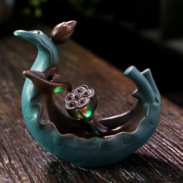 Lotus Leaf Backflow Incense Burner LED Light Ceramic Backflow Incense Burner