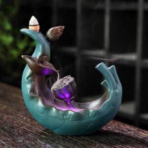 Lotus Leaf Backflow Incense Burner LED Light Ceramic Backflow Incense Burner