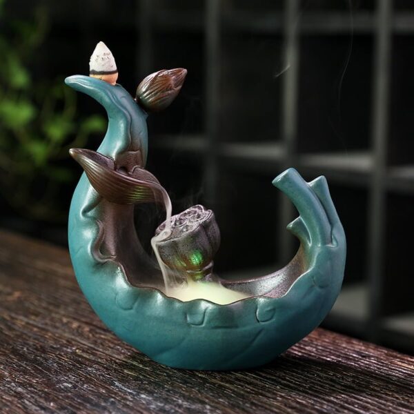 Lotus Leaf Backflow Incense Burner LED Light Ceramic Backflow Incense Burner