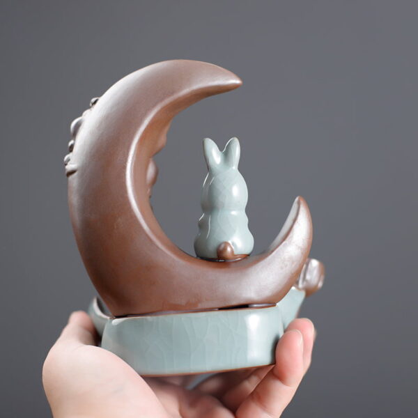 Rabbit Curved Moon Lotus Ceramic Backflow Incense Stove