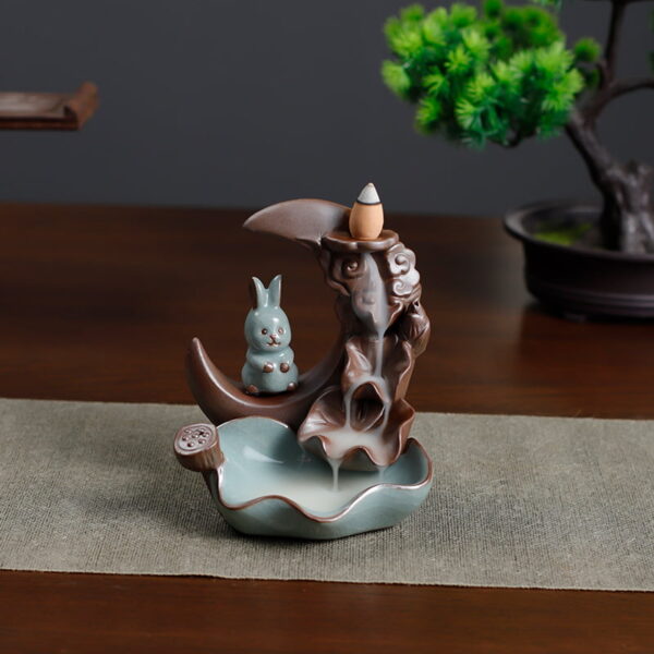Rabbit Crescent Moon Lotus Backflow Incense Burner
