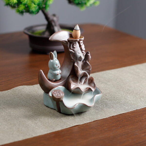 Rabbit Crescent Moon Lotus Backflow Incense Burner