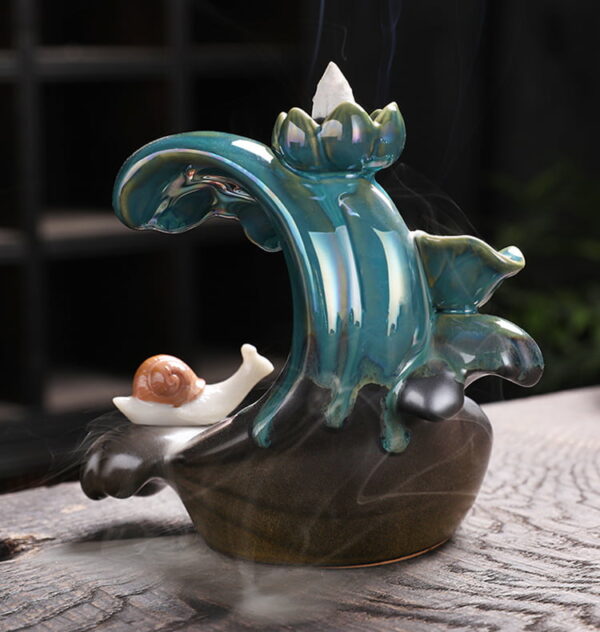 Sea Wave Snail Ceramic Lotus Backflow Incense Burner
