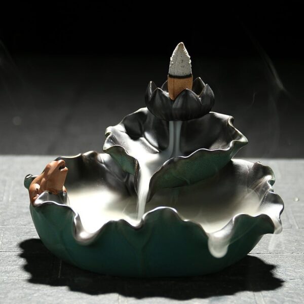 Lotus Leaf Frog Lotus Flower Ceramic Waterfall Incense Cone Holder