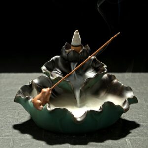 Lotus Leaf Frog Lotus Flower Ceramic Waterfall Incense Cone Holder