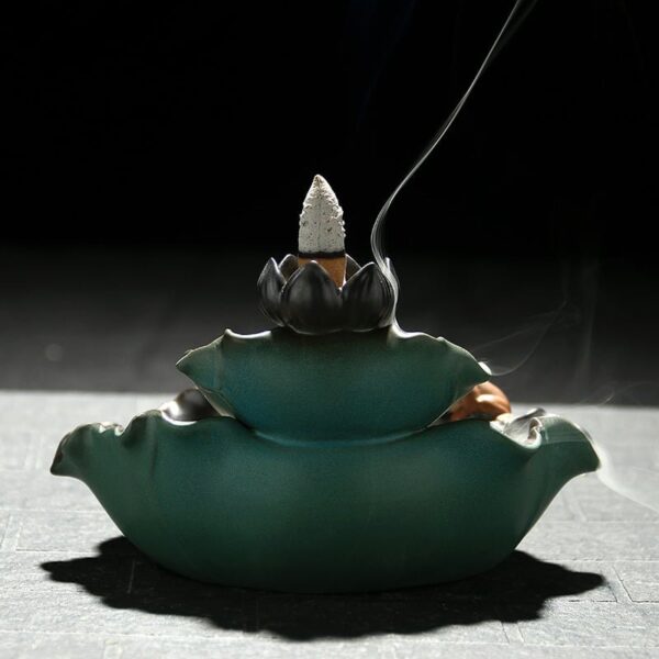 Lotus Leaf Frog Lotus Flower Ceramic Waterfall Incense Cone Holder