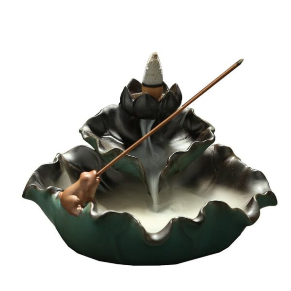 Lotus Leaf Frog Lotus Flower Ceramic Waterfall Incense Cone Holder