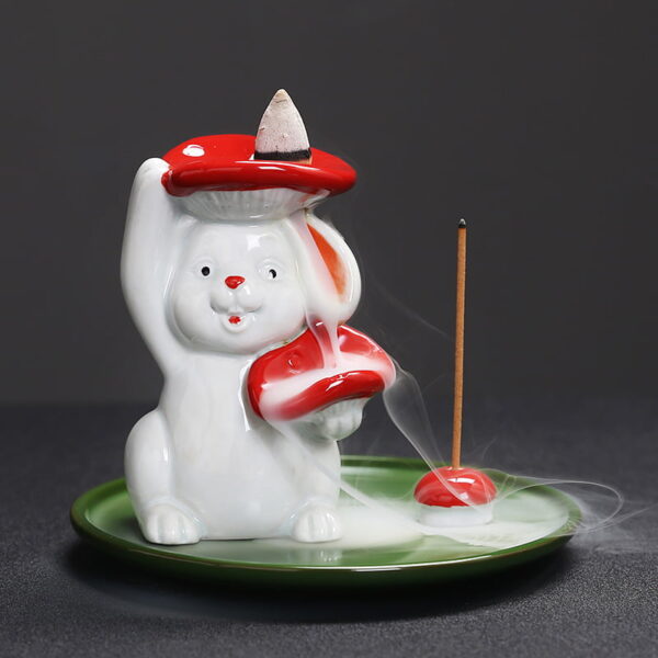Rabbit Mushroom Ceramic Waterfall Incense Burner