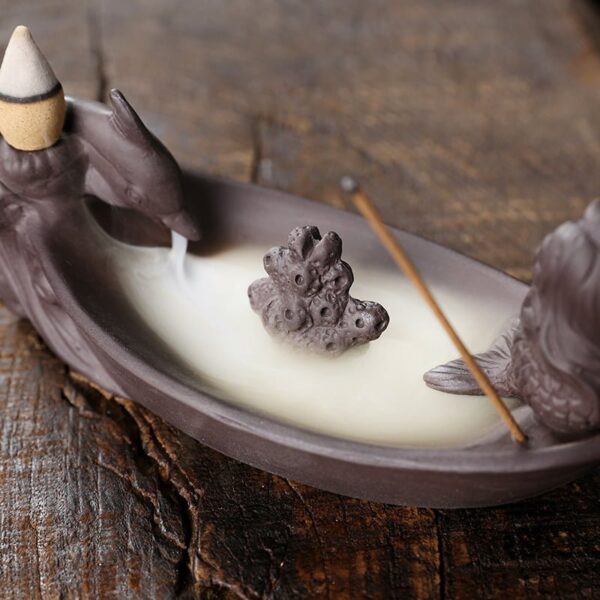 Mermaid Dolphin Boat Ceramic Waterfall Incense Holder