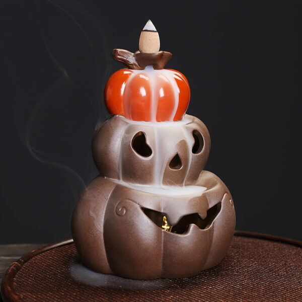 Halloween Smoke Fall Fountain Pumpkin LED Lamp Ceramic Incense Burner Holder