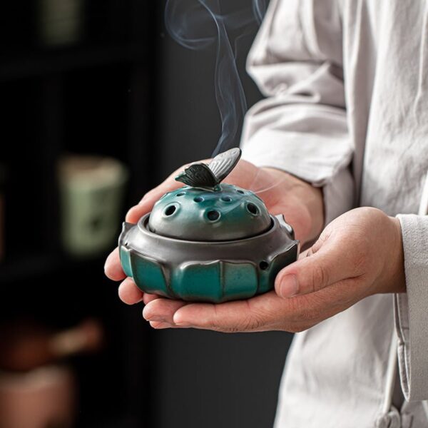 Lotus Flower Butterfly Lotus Pod Ceramic Handmade Incense Holder