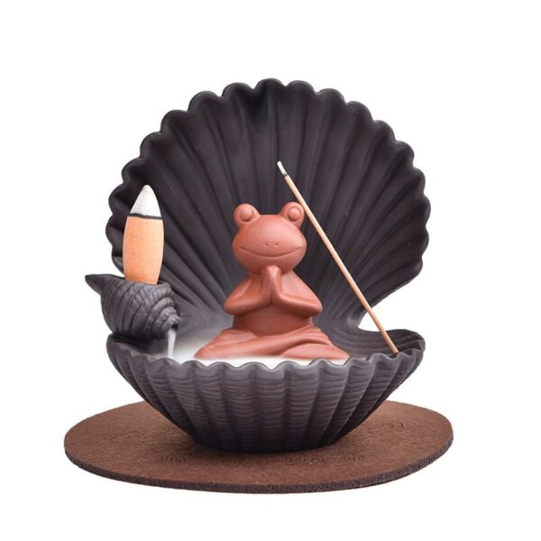 Frog Seashell Ceramic Waterfall Incense Burner