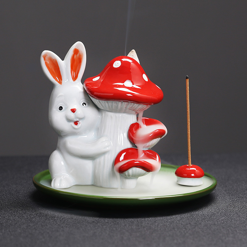 Rabbit Mushroom Ceramic Waterfall Incense Burner