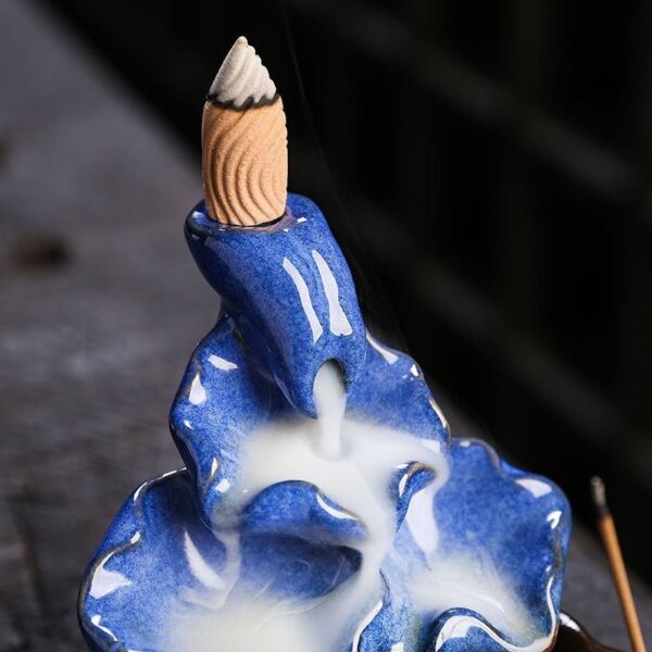 Blue Black Lotus Leaf Handmade Waterfall Backflow Incense Burner
